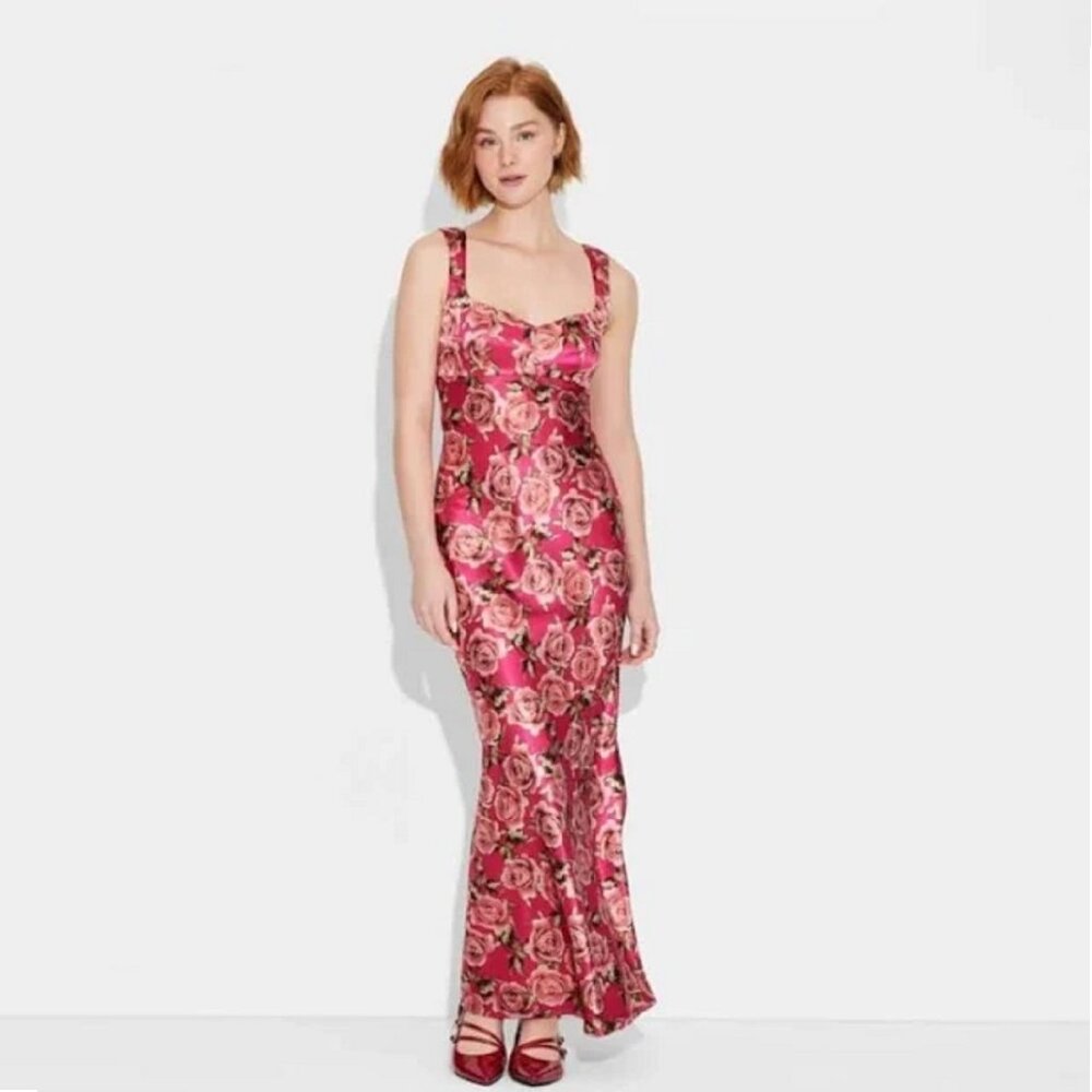 new Size XXS Wild Fable Women's Wide Strap Satin Maxi Bodycon Dress